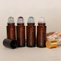 Flacon roll-on en verre ambré transparent de 30 ml et 50 ml, rechargeable, pour huiles essentielles, parfums, soins de la peau, logo personnalisé avec bille roulante en pierre précieuse