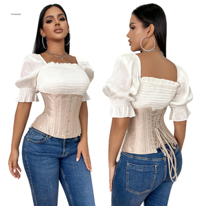 Floral Embroidery Curve Hem <strong>Strapless</strong> Underbust Corset Tummy <strong>Control</strong> Lace up <strong>Body</strong> <strong>Shaper</strong> 14 Steel Bones Bustiers Top - Product Image 2