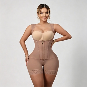 Combinaison gainante taille haute sans coutures, respirante, séchage rapide, avec entrejambe ouvert et fermeture éclair frontale pour femmes en récupération post-partum - Product Image 1