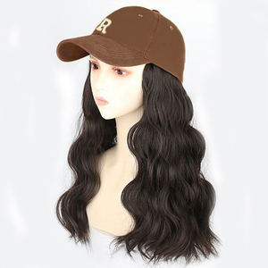 MIO moda wave berretto da baseball parrucca lunghi <span class=keywords><strong>ricci</strong></span> parrucca <span class=keywords><strong>capelli</strong></span> sintetici extension naturale alla ricerca di parrucche cappello da baseball - Product Image 1