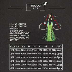 Hameçons doubles XUHANG PXTW-GT en acier à haute teneur en carbone pour la pêche au jigging lent en eau douce, pour la pêche au poisson-chat, au black-bass et au requin - Utilisation en rivière - Product Image 3