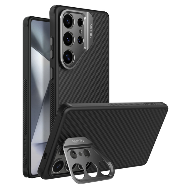 Nillkin Light Weight Slim Carbon Fiber Wireless Charging Kickstand Aramid Fiber Magnetic Case for Samsung S25 Ultra