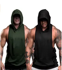 Men's Workout Hooded Tank Tops Sleeveless Gym Hoodies Bodybuilding Muscle Sleeveless T-Shirts
