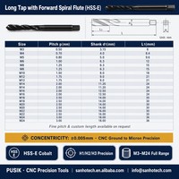 Tap Mesin Baja Tahan Karat Lubang Buta Dalam, Tangkai Panjang, Spiral Flute, Lapisan TiCN Kobalt M35, HSS-E, DIN376 M2 M20
