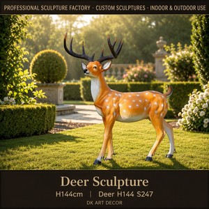 Escultura de Ciervo de Fibra de Vidrio S247 con Astas Grandes para Uso en Interiores y Exteriores, Decoración de Jardín de Lujo, Estatua de Animal Moderna - Product Image 1