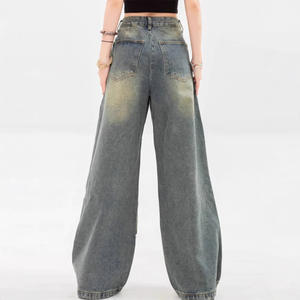 Unique Deconstructed Loose Wide-Leg <b>Jeans</b> <b>Women</b> American High Street Heavyweight Hollow Floor-Length <b>Vintage</b> Design Long - Product Image 4