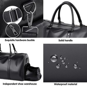 Sac de voyage de sport de luxe en cuir PU imperméable à grande capacité avec logo personnalisé, fermeture éclair, poche humide, sac de <span class=keywords><strong>week</strong></span>-<span class=keywords><strong>end</strong></span> pour hommes - Product Image 3