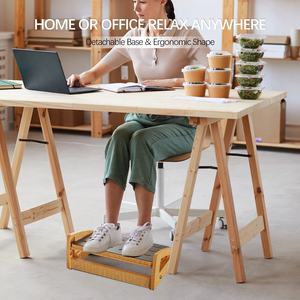Posisi kayu dapat disesuaikan di bawah meja, sandaran kaki bambu sandaran kaki di bawah meja kantor pijat Roller sandaran kaki kerja bangku kaki - Product Image 3