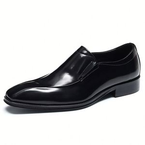 Mocassins en cuir verni pour hommes, à bout pointu, couleur noire unie, chaussures habillées de bureau et de carrière, toutes saisons - Product Image 1