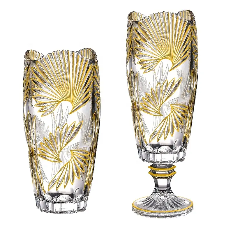 豪華な家の装飾ゴールドラインクリスタルガラス花瓶翼パターンデザイン