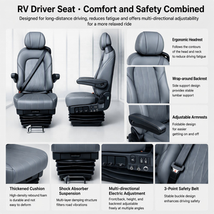 Asiento Giratorio de Cuero PU con Suspensión Neumática para Conductor de Autocaravana, 12V 24V, para RV y <span class=keywords><strong>Camper</strong></span> <span class=keywords><strong>Van</strong></span> - Product Image 4