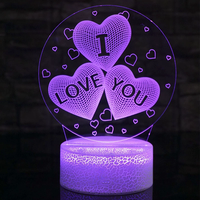 Lampe de nuit 3D en forme de cœur, lampe à illusion avec base craquelée, lampe de table LED à commande tactile USB, décoration de chambre personnalisée, cadeau pour enfants