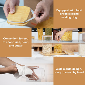 Boîte de conservation carrée en verre hermétique avec couvercle en bambou, sans BPA, passe au lave-vaisselle, pour sucre, farine, biscuits - Product Image 4