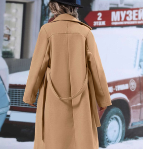 Manteau trench en laine croisé pour femme, col rabattu, manches longues, vêtement d'extérieur chaud, veste décontractée pour le bureau - Product Image 4