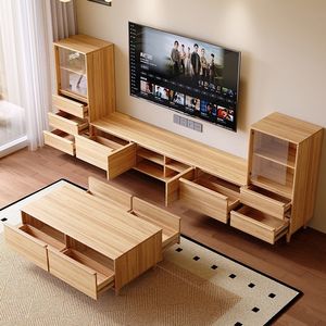 Mobile <span class=keywords><strong>TV</strong></span> in Legno Minimalista Moderno di Lusso e <span class=keywords><strong>Tavolino</strong></span> da Caffè con Spazio di Archiviazione per Soggiorno e Camera da Letto, Design Decorativo - Product Image 4