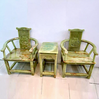 Table et chaises décoratives d'intérieur en marbre vert de style chinois de luxe, sculpture en pierre de jade