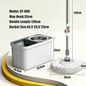 Vadrouille rotative réutilisable à 360 ° en acier inoxydable + PP + microfibre avec poignée télescopique pour sols carrelés - Product Image 2