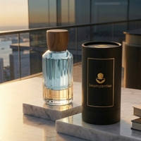 Venta al por Mayor de Botellas de Perfume de Vidrio Transparente de Alta Calidad de 50 ml y 100 ml con Tapas de Madera y Caja Redonda