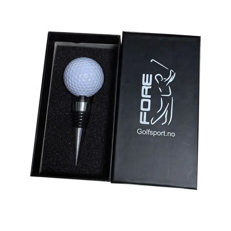 Novo conjunto de pacotes de presente rolhas de vinho estilo bola de golfe de metal com caixa de presente personalizada