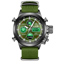 Jam Tangan Olahraga Luar Ruangan LIGE 89228 Pria, Jam Digital LED Alarm Stopwatch, Tahan Air, Tali Nilon, Kronograf Kuarsa
