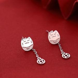 Lucky Cat Drop Earrings Zinc Alloy Cartoon Animal Zodiac Women's Earrings Gift Summer 2021 ED-001 - Product Image 4