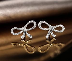 Xinfly New Design Woman 18k Original Jewelry Gold and Natural Diamond <b>Stud</b> Earrings <b>Small</b> Diamond Bows Earrings - Product Image 2