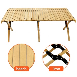Table pliante portable en bois avec structure en fer et design moderne pour pique-nique et camping, mobilier d'extérieur - Product Image 2