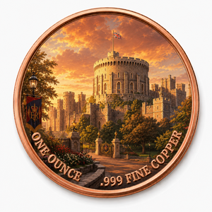 Moneda Conmemorativa Personalizada de Cobre Fino 999, 1oz, Redonda, con Diseño de <span class=keywords><strong>Castillo</strong></span>, Atardecer y Puerta de la Guardia Real, Venta al Por Mayor de Fábrica OEM - Product Image 1