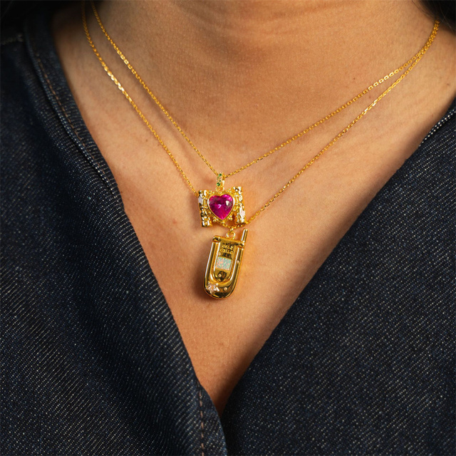Vintage Gold Plated Vintage Flip Phone Charm Necklace Unisex Phone Pendant Necklace Dainty Gift