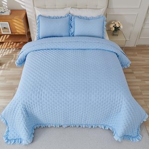 Chăn trải giường thiết lập với xù cạnh thanh lịch phòng ngủ trang trí nội thất chắp vá bộ đồ giường đặt mền 3 miếng bộ đồ giường thiết lập - Product Image 5