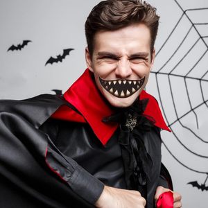 12 pegatinas de tatuajes de boca sonriente de Halloween, calcomanías de dientes sangrientos para la cara, arte corporal temporal de PVC removible para cosplay - Product Image 2
