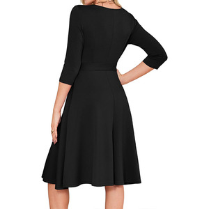 Abito da Cocktail <span class=keywords><strong>Corto</strong></span> da <span class=keywords><strong>Donna</strong></span> 2026 con Scollo a O e Cintura, Alta Qualità, Maniche a 3/4, Stile Vintage, Lunghezza al Ginocchio, per Ospiti di Matrimonio - Product Image 4