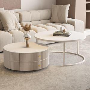 Tavolino da Caffè Moderno di Lusso con Piano in Marmo Bianco e Base in Metallo Dorato, Stile Nordico, per Camera da Letto e Soggiorno - Product Image 2