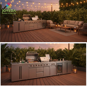 JOYEDA Cocina Modular Exterior Moderna <span class=keywords><strong>de</strong></span> <span class=keywords><strong>Aluminio</strong></span> para Camping y Jardín, <span class=keywords><strong>con</strong></span> Parrilla y Gabinete, Color Negro, Estilo Foshan - Product Image 1