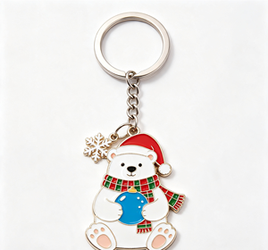 Custom Christmas Metal Keychain Enamel Polar <b>Bear</b> Key Ring Zinc Alloy Holiday Souvenir Promotional Gift - Product Image 2