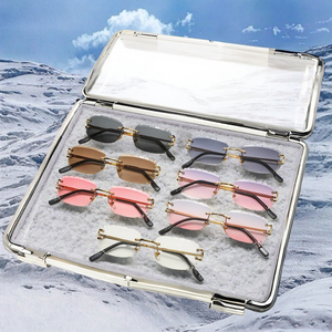 European American Cross-<b>Border</b> Design New Pattern Cut-<b>Edge</b> Rimless Sunglasses with Gold Red <b>Metal</b> Frame UV400 Protection Unisex - Product Image 2