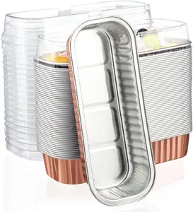 Roségold Aluminium Back becher, 50 Stück 6,8 Unzen 6,5 "x 2,5" x 1,2 "Folie Auflauf förmchen Pfanne mit Deckel Rechteck Cupcake Cups Behälter