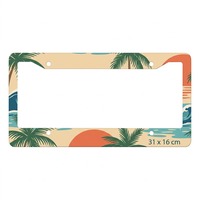 Cadre de plaque personnalisé avec impression Palm Sunset, support de plaque en aluminium, décoration tropicale côtière, 31 x 16 cm