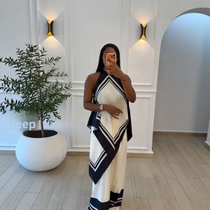 European American Cross-border Women's 2026 Africa New Simple Casual Contrast Color Straight Pants <strong>Stitching</strong> Sleeveless <strong>Top</strong> - Product Image 1