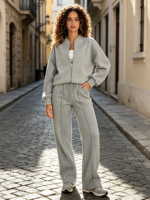 Ensemble de survêtement décontracté 2 pièces pour femme : sweat-shirt zippé ample et respirant, pantalon large et confortable pour l'automne