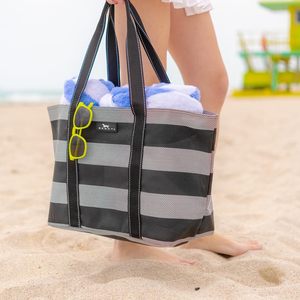 Grand sac de plage rayé pour femmes - Sac fourre-tout durable en maille tissée pour la plage et la <span class=keywords><strong>piscine</strong></span>, idéal pour les escapades à la plage - Product Image 2