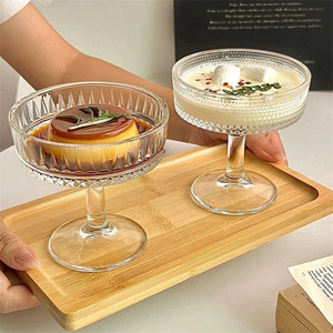 Vintage Gestreifte Geprägte Glas-Dessertschalen Eisbecher mit Fuß Verdickte Sundae-Joghurtbecher Doppelwandig Wiederverwendbar BPA-frei - Product Image 5
