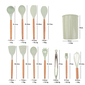 Super <span class=keywords><strong>settembre</strong></span> 12 pezzi In 1 Set gadget da cucina strumenti utensili da cucina spatola Set di utensili da cucina In Silicone per la casa con manici In legno - Product Image 2