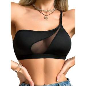 Soutien-gorge sans armatures asymétrique en maille à une épaule pour femme, avec bretelles réglables, demi-bonnet, style cami, lingerie - Product Image 1
