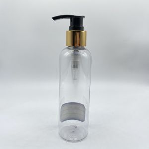 200ml 250ml cosmetic PET plastic shower gel pump bottle/body wash clear pet round bottle with gold pump