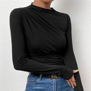 เสื้อยืดแขนยาวคอกลมสำหรับผู้หญิง รุ่นสปริง 2024 ผ้าถักระบายอากาศดี สีพื้น ดีไซน์เข้ารูป สไตล์ลำลอง พร้อมจัดส่ง - Product Image 5
