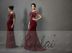 Ruolai PEV-L3138 Abito da Sera di Lusso con Maniche a Sbuffo e Frange, Stile <span class=keywords><strong>Sirena</strong></span> in Crepe per Feste e Cerimonie - Product Image 3