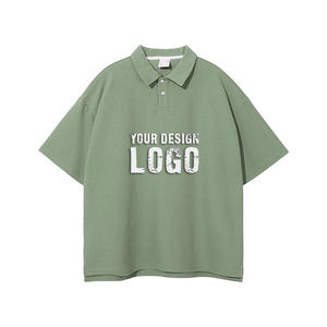 T-shirt polo pour homme en coton vintage, coupe ample, personnalisé en usine, style streetwear décontracté, col rabattu, délavage acide, surdimensionné - Product Image 1