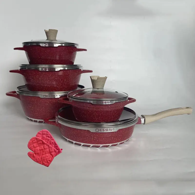12 조각 화강암 조리기구 세트 붙지 않는 프라이팬 알루미늄 요리 냄비 세트 조리기구 도매