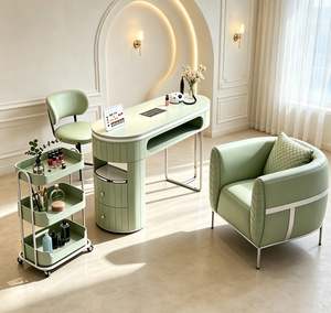 Table de manucure moderne avec plateau en marbre, bureau de salon de beauté, poste de travail de spa, mobilier commercial blanc - Product Image 4